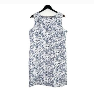 Chadwicks White & Blue Patterned Midi Dress (Size 14)